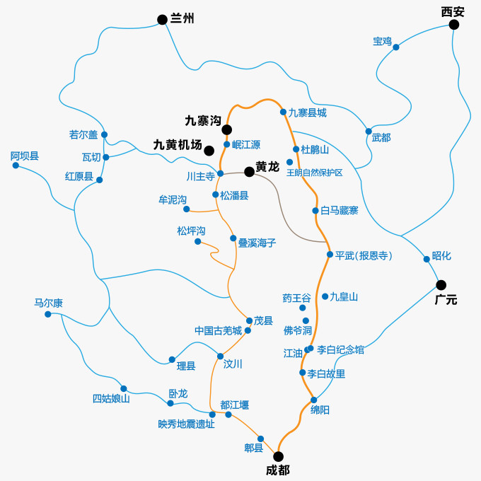 成都到九寨溝的自駕旅行東線(xiàn)與西線(xiàn)